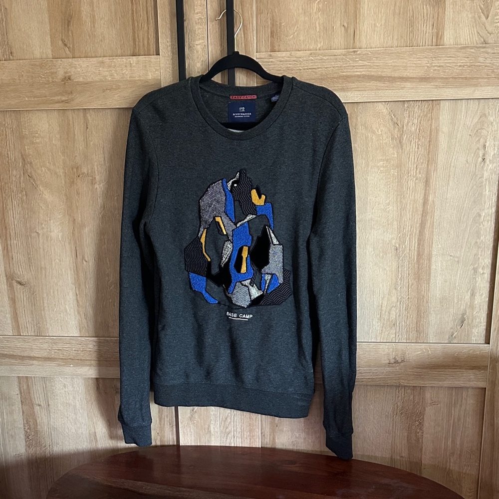 Scotch & Soda Men's Crewneck Sweater - Black with Blue and Yellow Graphic